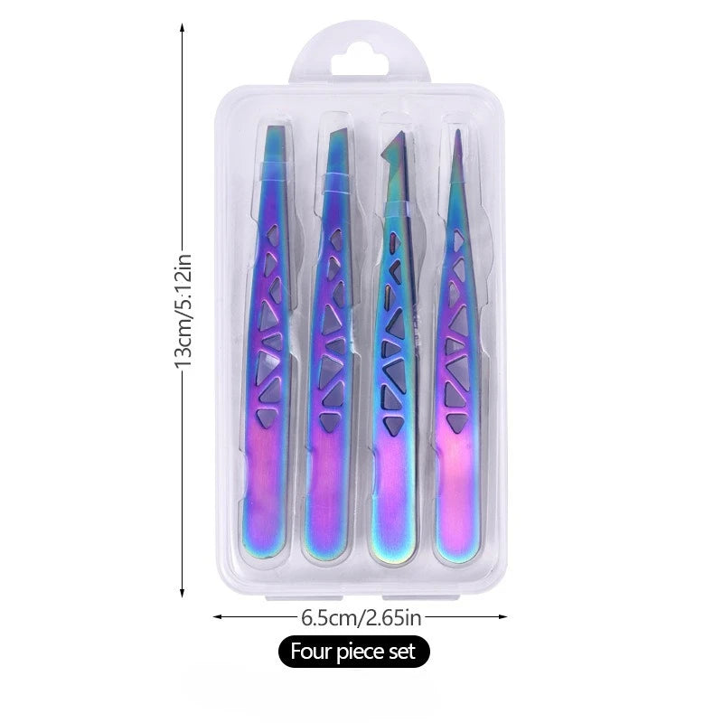 4pcs Precision Eyebrow Tweezers Set - Stainless Steel Tools for Brow Shaping, Beard Plucking & False Lash Application Eyebrow Gr