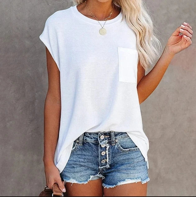Summer Tops Fashion Clothes Women Casual Short Sleeve Pure Color Loose T-shirts Ladies Blouses Off Shoulder Round Neck Cotton