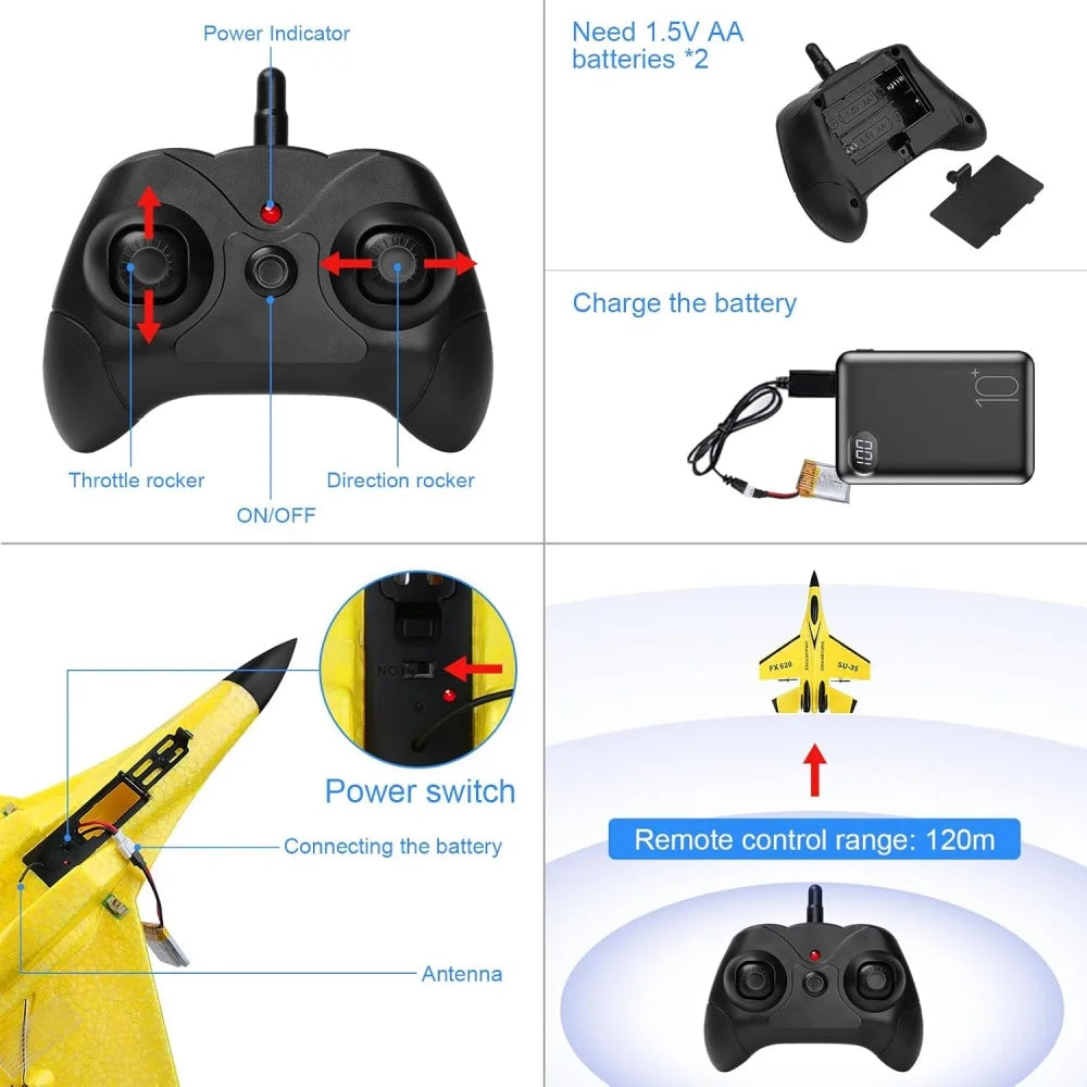 RC Foam Aircraft SU35 Plane 2.4G Radio Control Glider with Night Lights Remote Control Fighter Glider Easy to Fly for Boys Gift