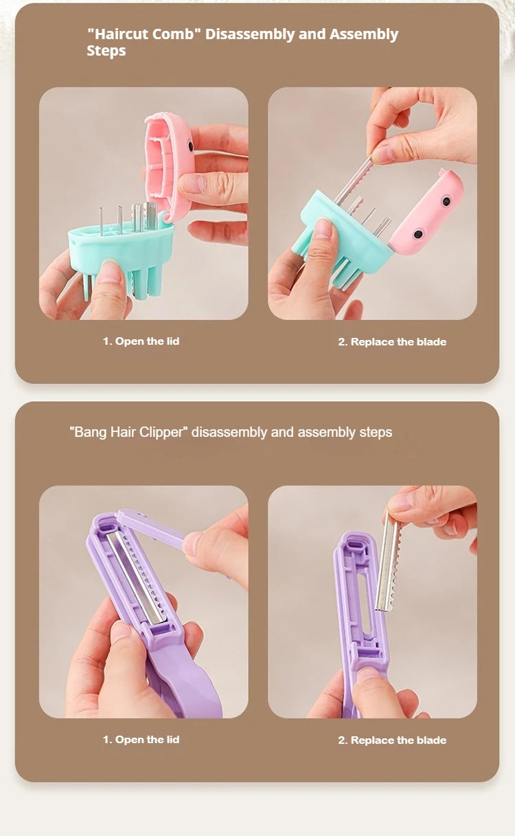 Hair Bangs Cutting Trimmer Razor Blade Comb Home Hairdresser Makeup Tools For Thinning Bangs Long Beauty Hair Cut Accessories