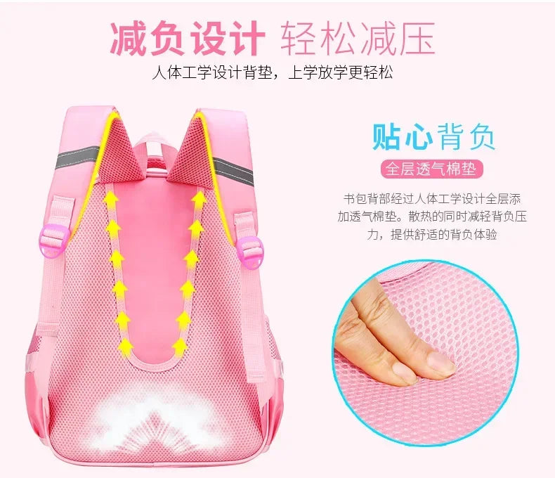 Lightweight School Backpack for Girls Kids Ages 6-12, Cute Polka Dot Bow Elementary Bookbag with Ergonomic Padded Straps