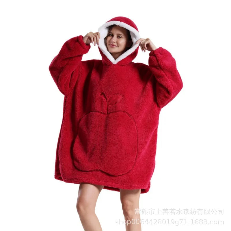 Thickened Warmth Sleepwear Sweatshirt Home Clothes round Neck Full Sleeve Loose Version Coat Style Polyester Fiber Women's Fashi