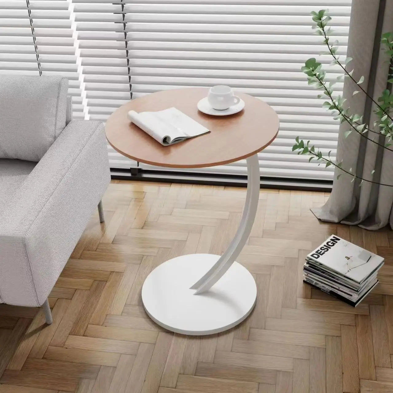 Space Saving Round End Table, Movable Small Accent Table with Drawer for Living Room, Bedroom,  Easy  Roll  Nightstand