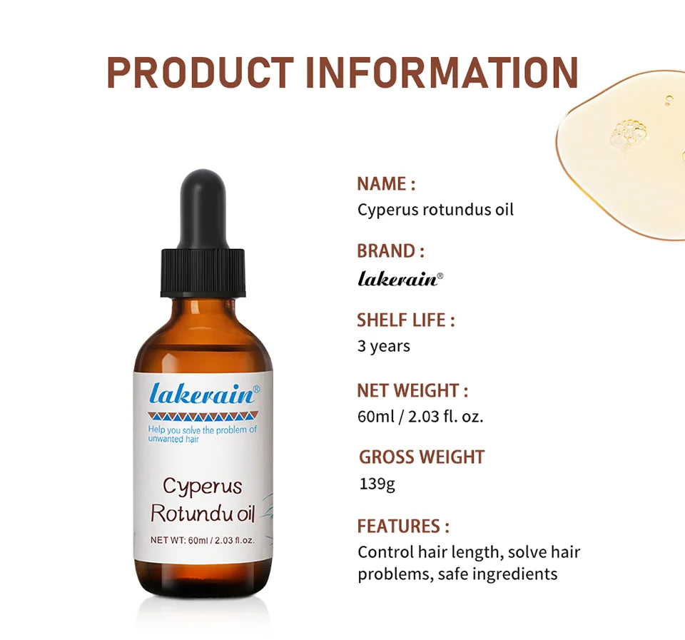 Inhibit Hair Growth 60ml Cyperus Rotundus Oil Nourish the Skin Ingredients are Safe Wide Scope of Application Solve Hair Dense