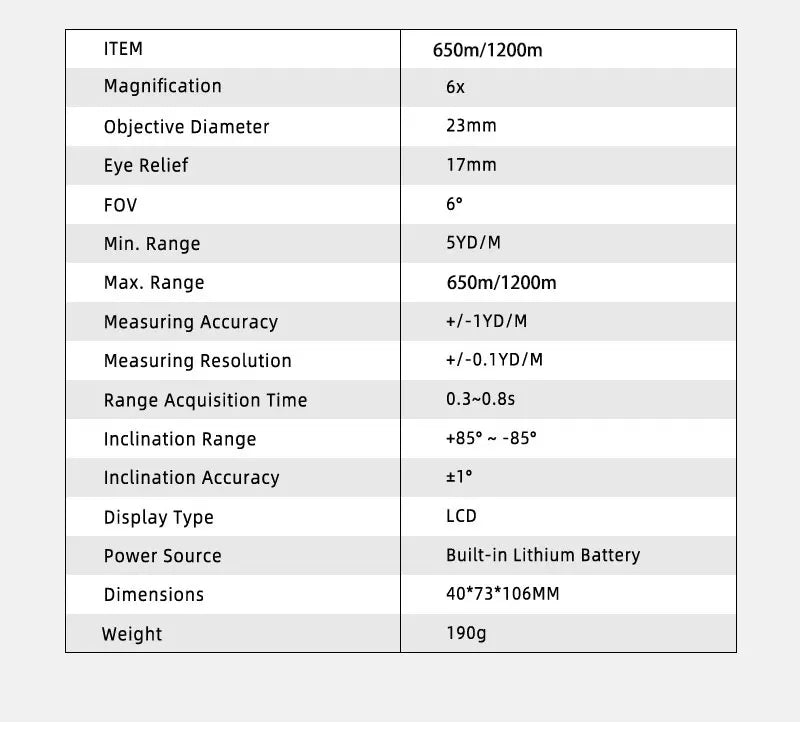 Rechargeable 1200m 650m with Slope Adjusted Flag-Lock Vibration Laser Distance Meter Telescope Golf Laser Rangefinder