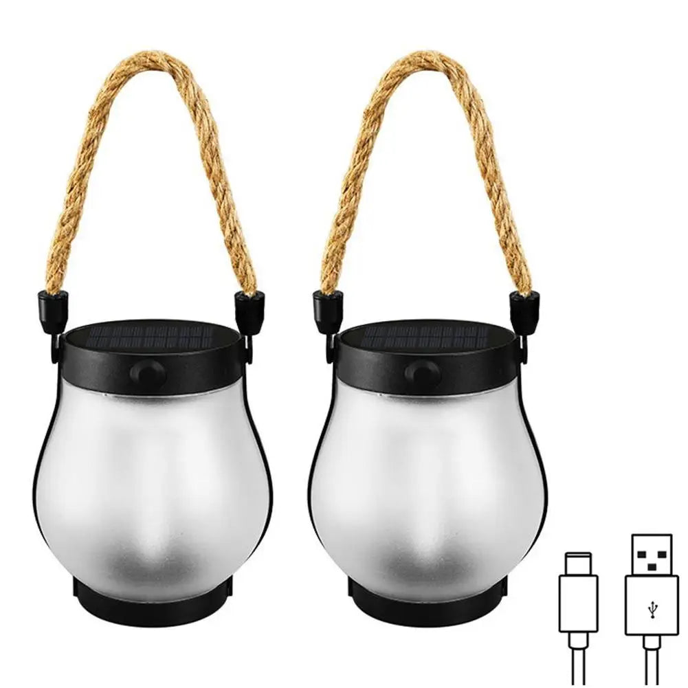Solar Lanterns Outdoor Waterproof With Realistic Flickering Flame, Dual Charging (USB/Solar) For Yard Patio Garden Porch Decor