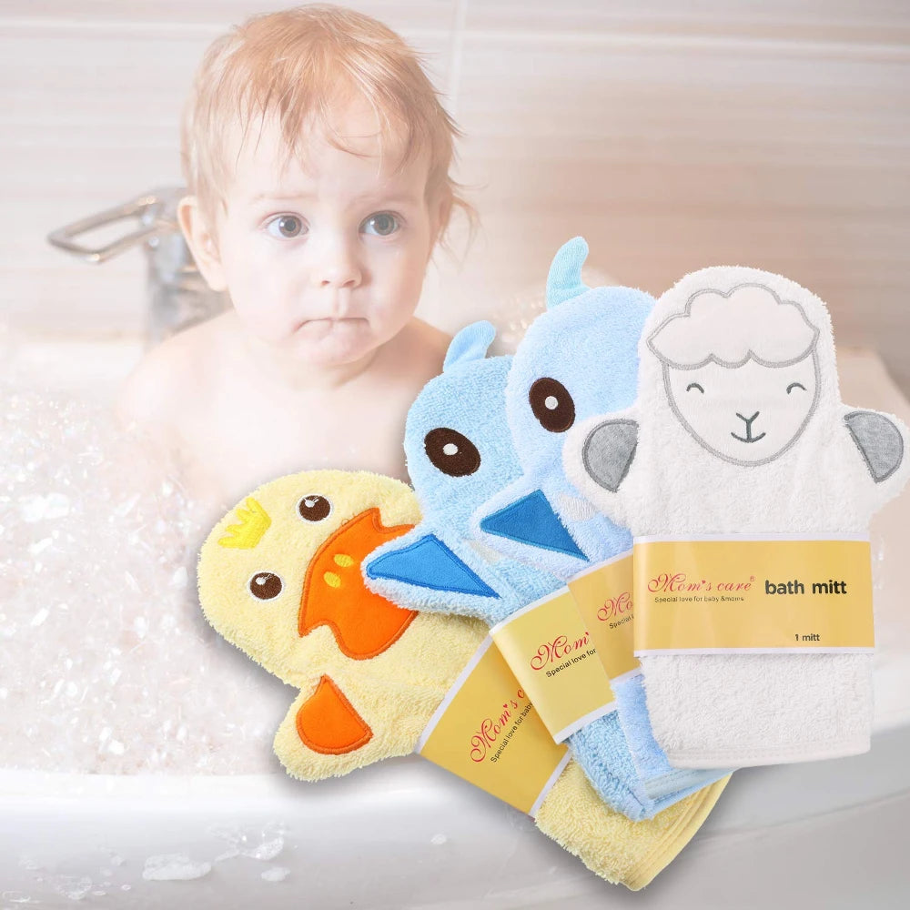 Baby Bath Mitt, Washcloths Gloves Designed in Nice Cute Animal Style,Cotton Towel Gentle Scrub for Baby Toddler Bath and Shower