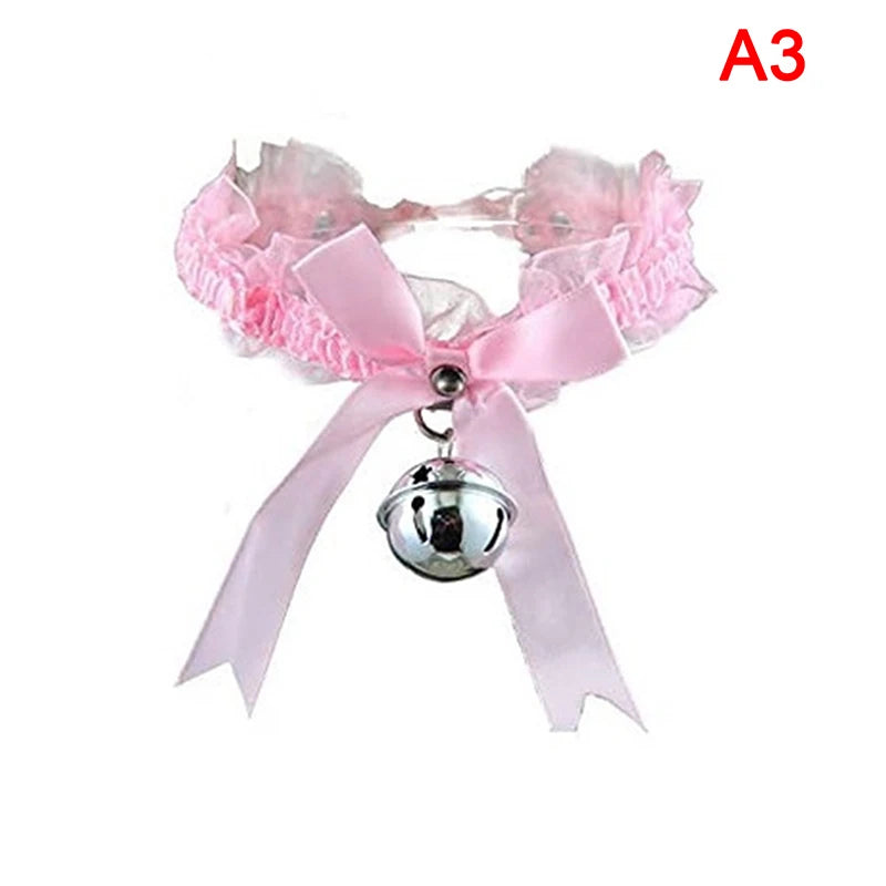 Gothic Women's Sexy Necklace Bow Knot Lace Collar Pendant Small Bell Choker