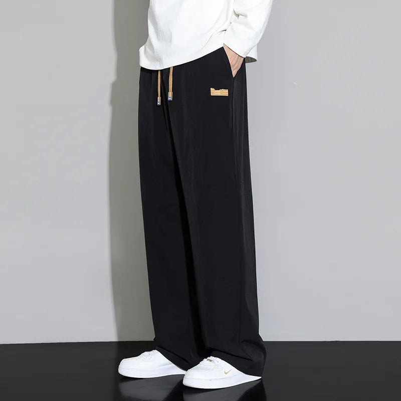 Spring Autumn Men's Clothing Drapey Wide-leg Pants, Loose Sports Pants Trendy Straight-leg Casual Trousers