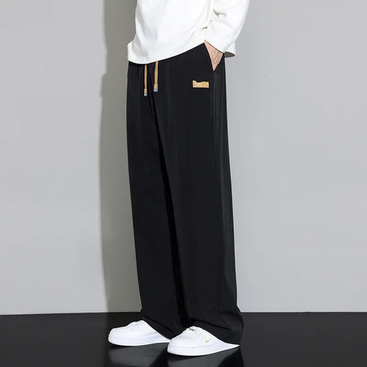 Spring Autumn Men's Clothing Drapey Wide-leg Pants, Loose Sports Pants Trendy Straight-leg Casual Trousers