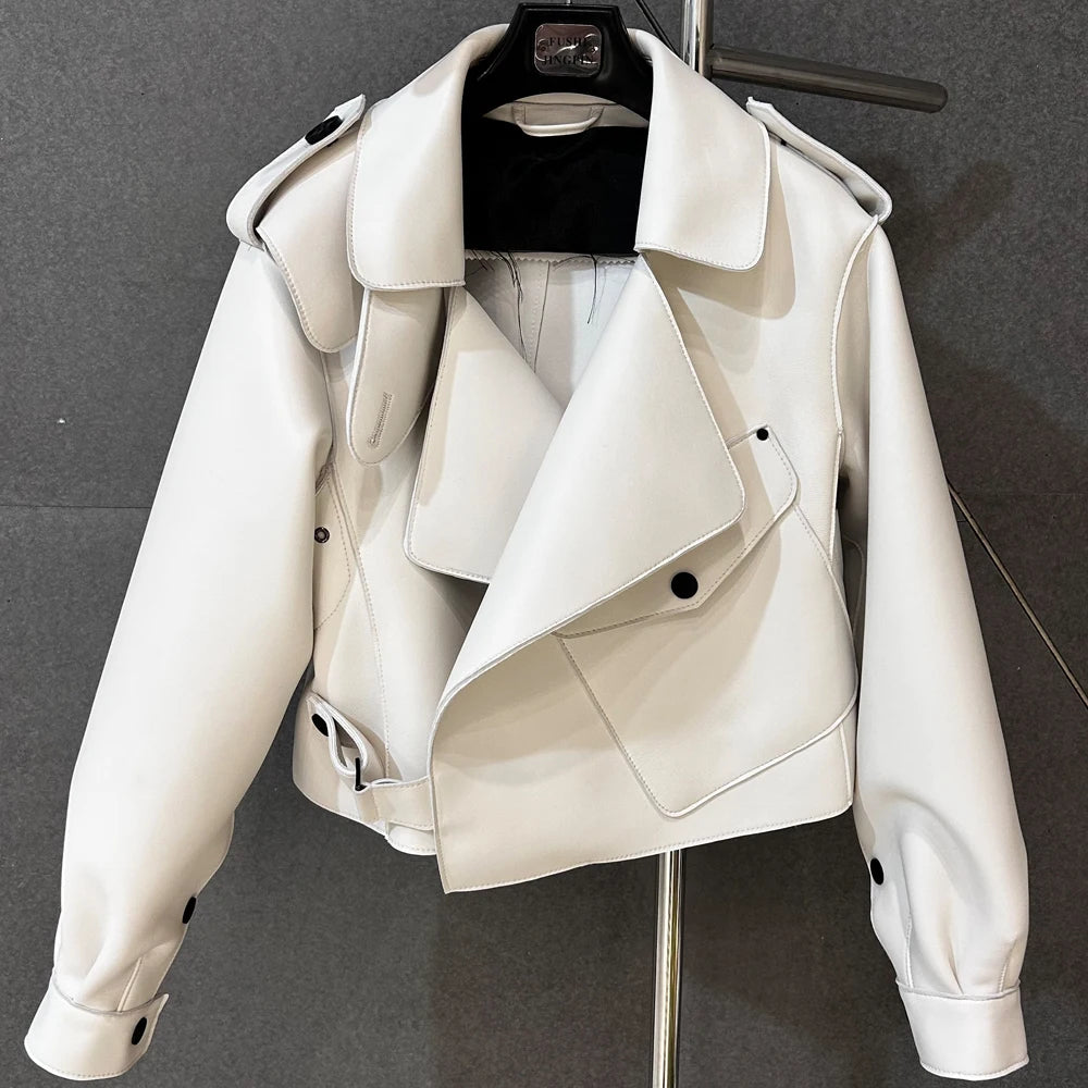 Woman Oversized Blue Leather Jacket Real Sheepskin Leather Coat 2025 New Arrival Jackets