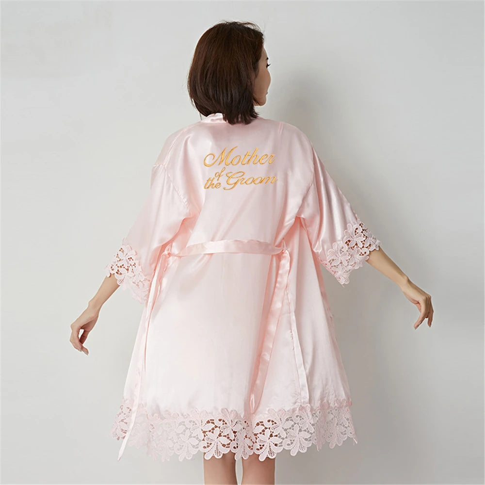 Wedding Embroidery Bride Bridesmaid Kimono Dresses Lace Gown Sexy Women Robes Home Gown Bathrobe Short Night Shirts Sleepwear1PC