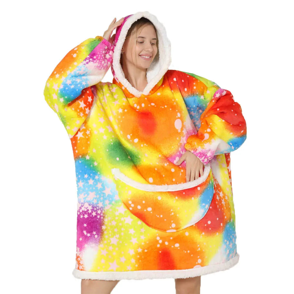 Oversized Blanket Hoodie with Big Pockets for Women Christmas Sweaters Hooded Cute Wearable Fleece TV Blanket for Couple Hoodies