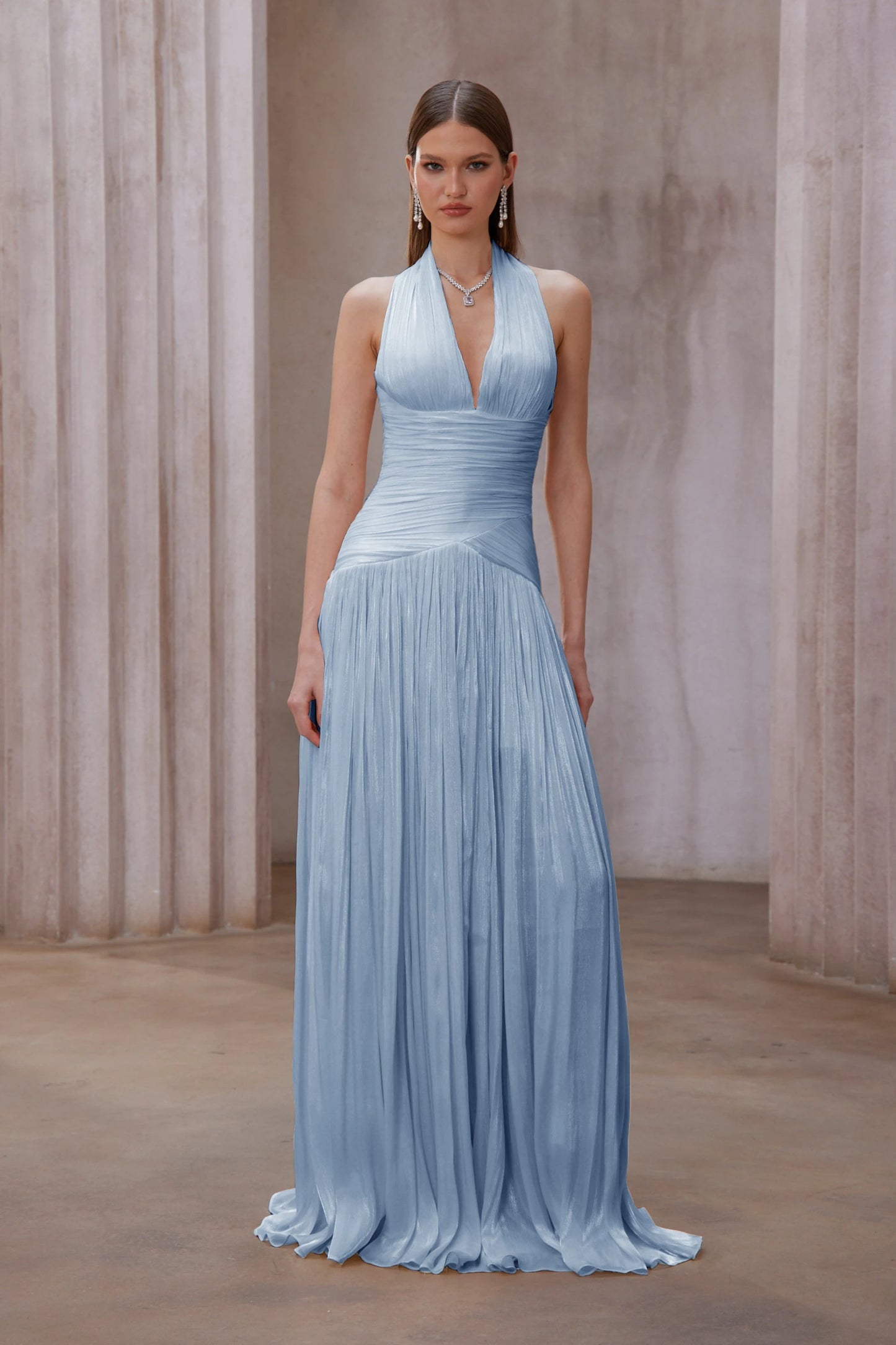Sexy Blue Silk Satin Long Evening Dresses V-Neck Sleeveless Prom Dresses Saudi Araric Formal Occasion Prom Gowns Customize