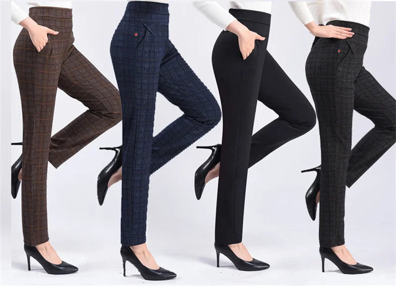 Pants Women2025Autumn Winter New Fleece Thick Middle-Aged Elderly Ladies Casual Trousers Mother High Waist Straight Pants Female