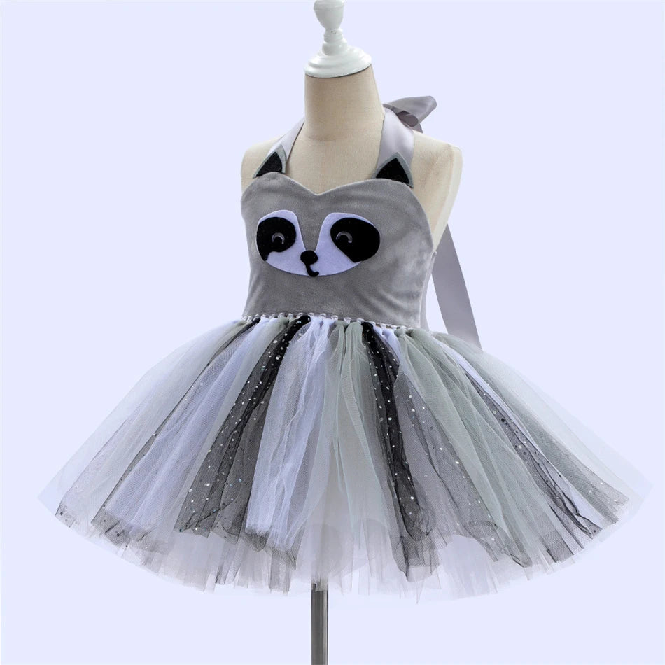 Girl Cartoon Raccoon Sloth Koala Piggy Rabbit Tutu Sling Dress Children Cosplay Festival Performance Dance Costume Headband Sets