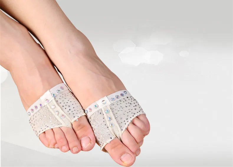 Professional Belly Ballet Dance Foot Thong ToePad Practice Shoes Metatarsal Forefoot Half Lyrical Protection Rhinestone Footwear