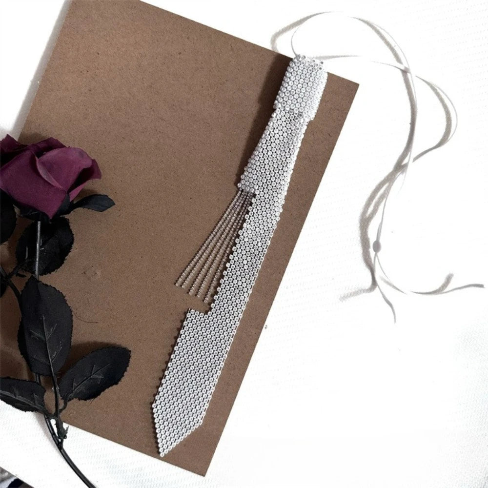 New Shiny Rhinestone Tassel Necktie for Women Fashion Luxury Wedding Banquet Necklace Shirt JK Collar Jewelry Accessories
