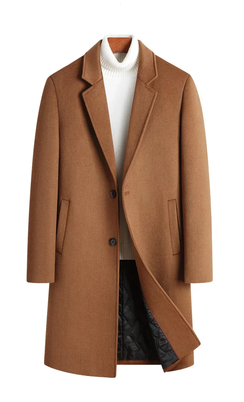 Wool 54.3% autumn and winter new men's woolen coat medium and long suit collar cotton thickened woolen coat men's coat