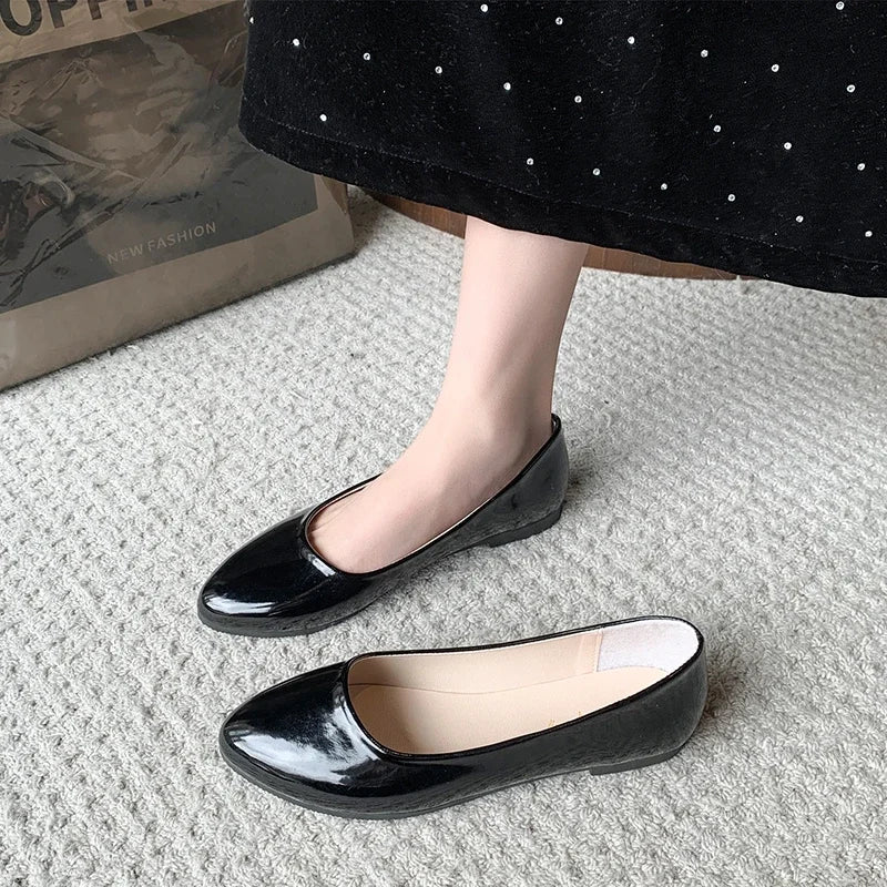 Ladies Formal Flat Shoes Spring Autumn Non-slip Women Black Causal Loafers Uniform Shoes Versatile Women's Ballet Leather Shoes
