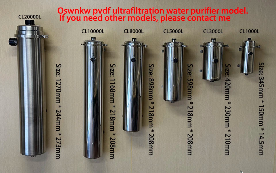 Whole house water purifier 0.01um PVDF pre-filter 1000L SUS304 water filter can be continuously cleaned for 5 years