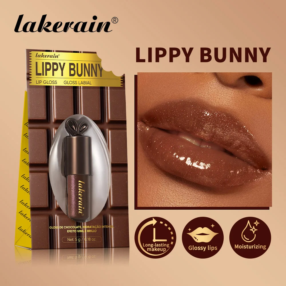 Lakerain Chocolate Rabbit Lip Gloss Mirror Effect Moisturizing Smooth Non-Sticky Long Lasting Hydration Lippy Bunny Lipstick
