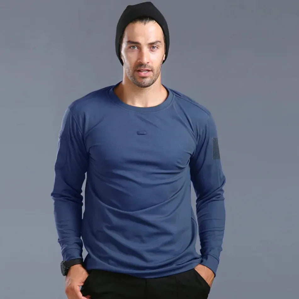 Spring Training Tactical Top Mens Elastic Wear-resistant Outdoor Sports Long Sleeved T-shirt Quick Drying Slim Round Neck Shirt