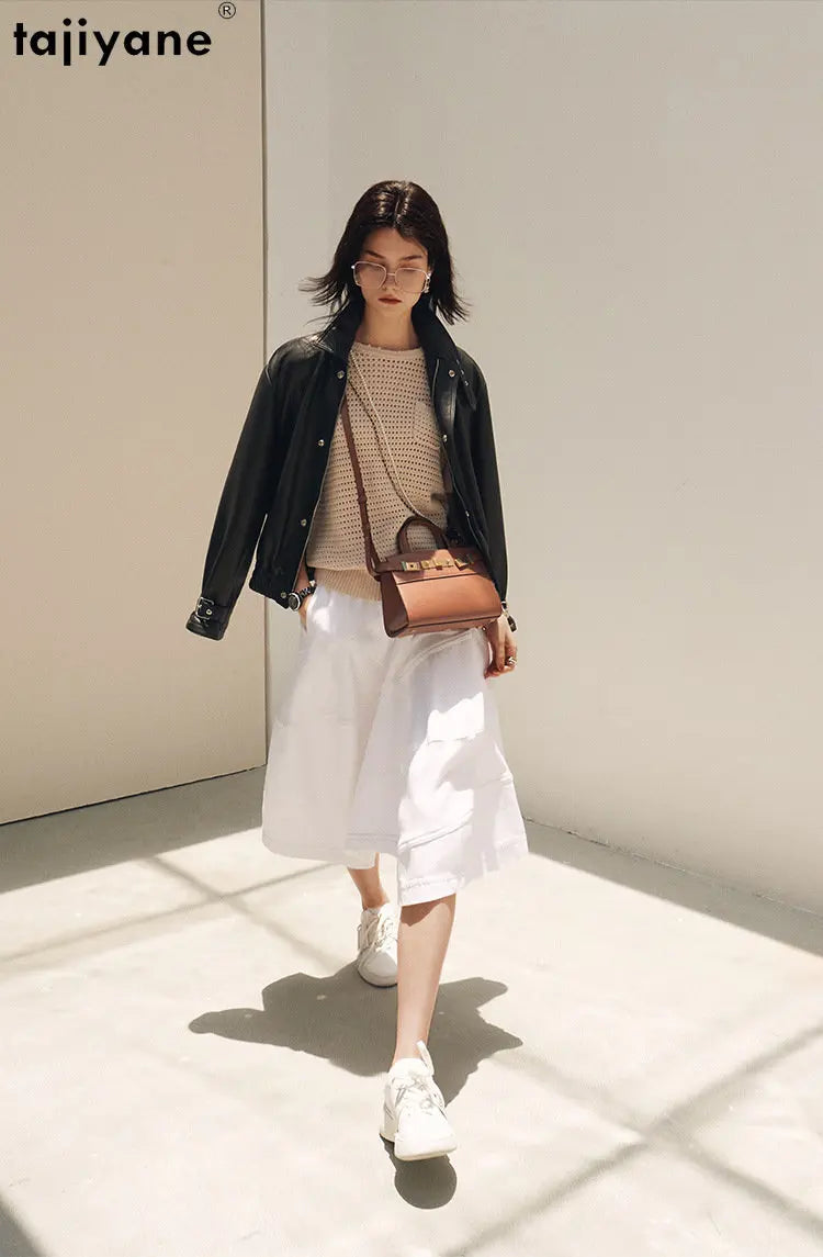 Tajiyane High-end Genuine Leather Jacket Women 2023 Short Casual Black Leather Jackets Real Sheepskin Coat Elegant Streetwear
