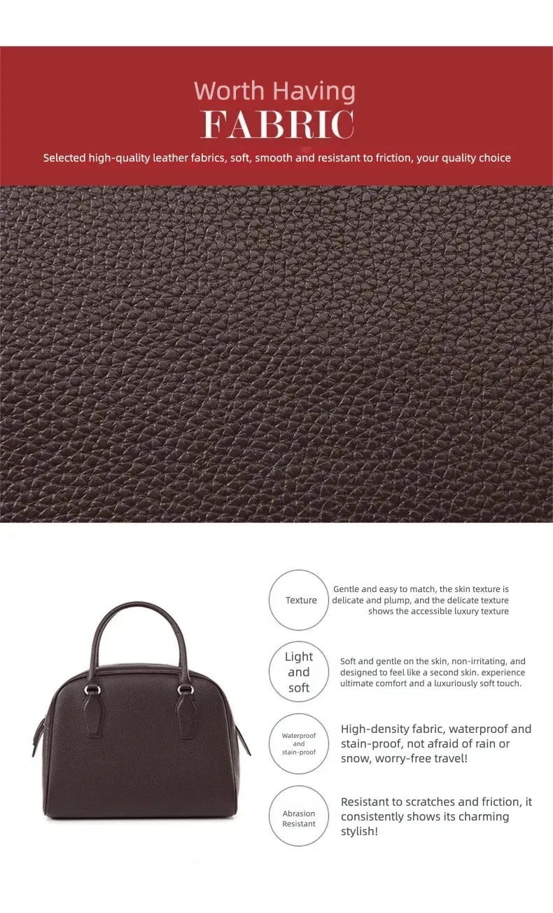 New Women's Handbag, Simple Casual Bag, Large-Capacity Briefcase, Fashionable Commuter Tote Bag, Retro-Style Water-Repellent Bowling Bag