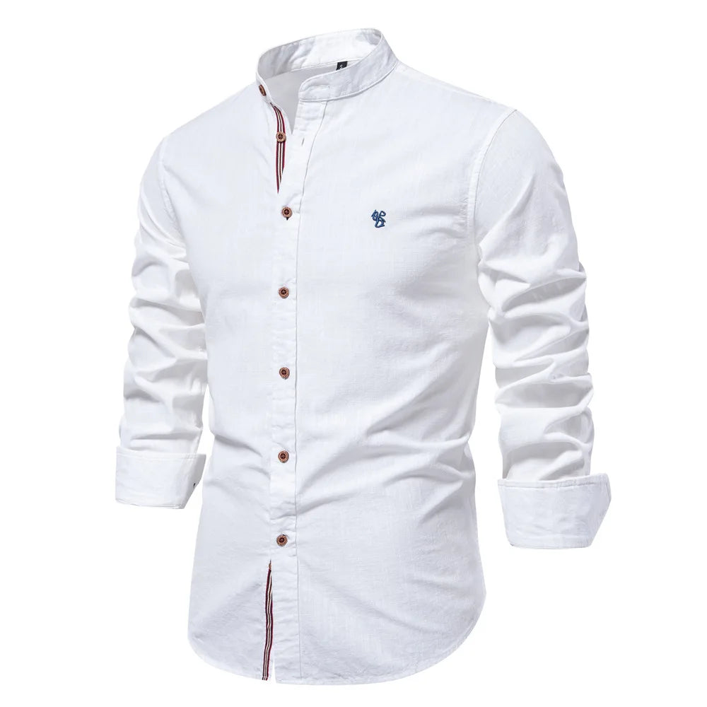 2025 New 100% Cotton Linen Shirt Men Embroidery Brand Shirts Tops High Quality Long Sleeve Button Down Casual Blouses