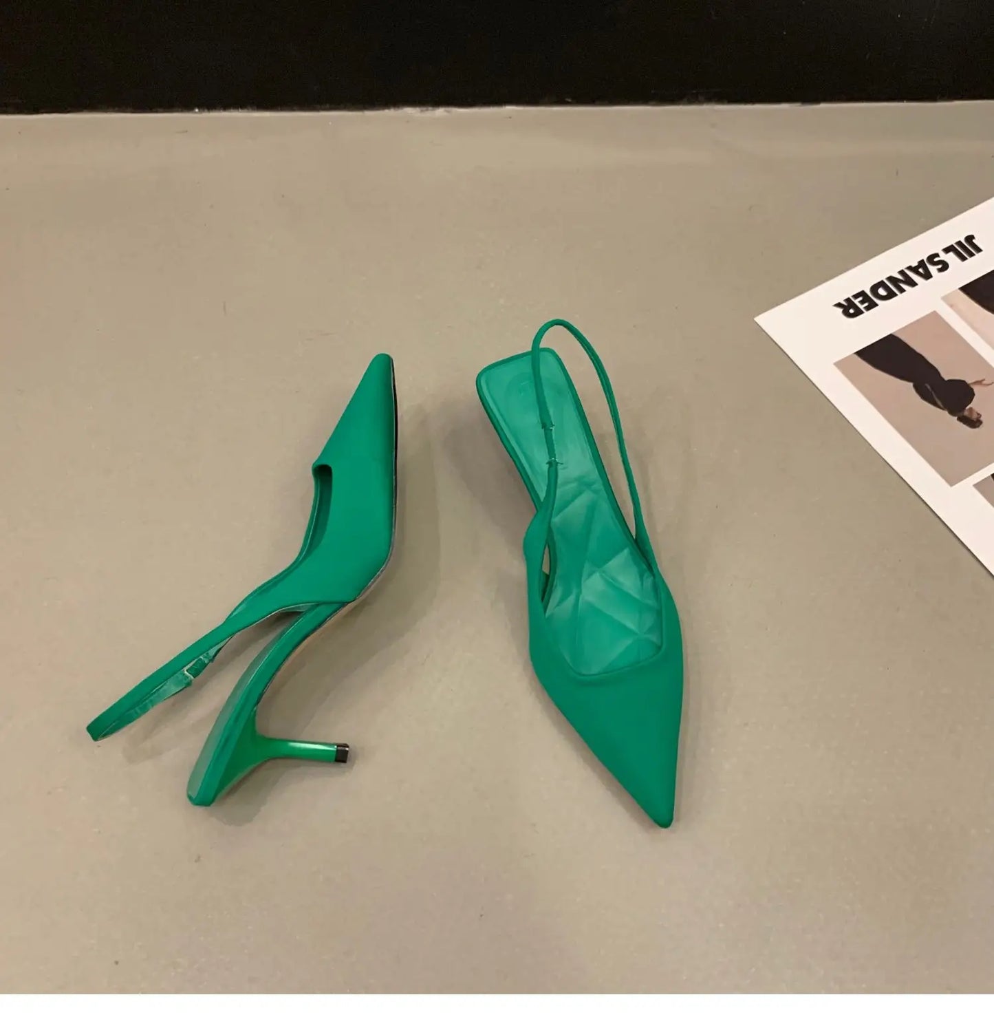 Women Summer Shoes 2024 New Fashion Pointed Toe Stiletto Medium Heel High Heels Women Back Empty Toe Sandals Green Women's Shoes