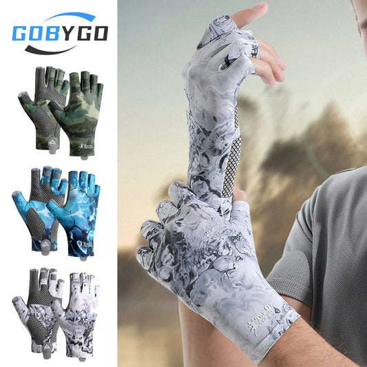 GOBYGO Fishing Gloves Anti-Slip Wear-Resistant Silk-Like Ventilation Half-Finger Gloves Outdoors Sun Protection High Elasticity