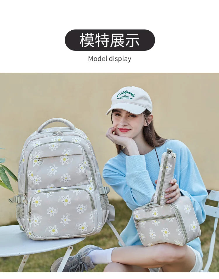 3 Pcs Set Children's Backpacks Cute Student School Bag for Teenage Girls Waterproof School bags With Lunch bag Pencil Case