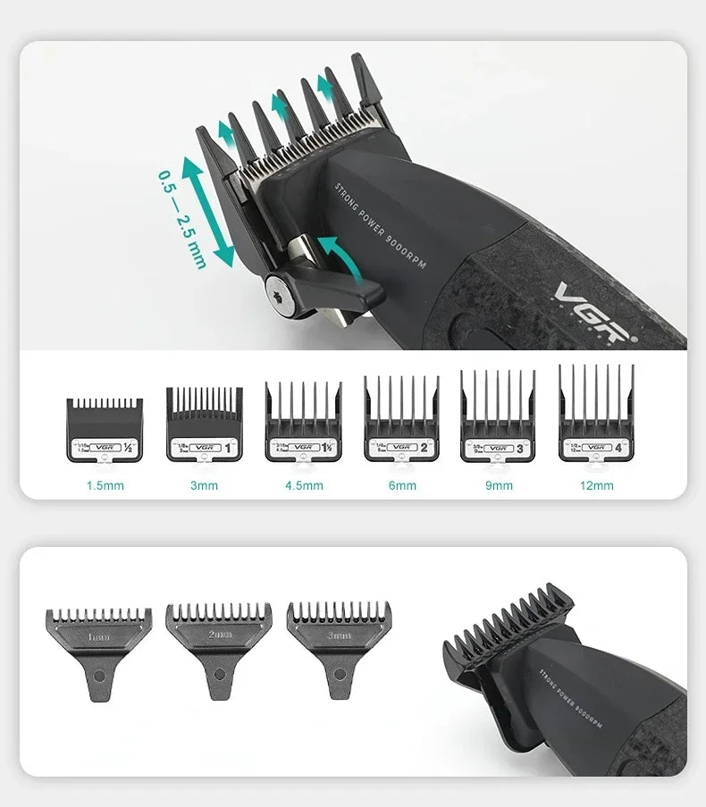 VGR Hair Trimmer Professional Clipper Cordless Barber 9000 RPM Rechargeable Hair Cutting Machine Metal Trimmer for Men V-640