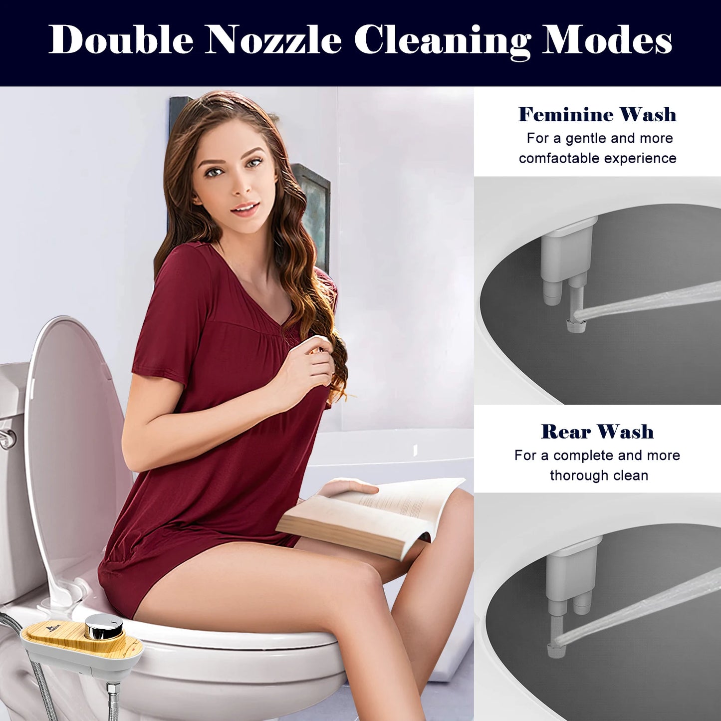 Bidet Attachment for Toilet - Dual Retractable Nozzles Bidet(Hygienic Rear & Feminine Wash) with Adjustable Water Pressure