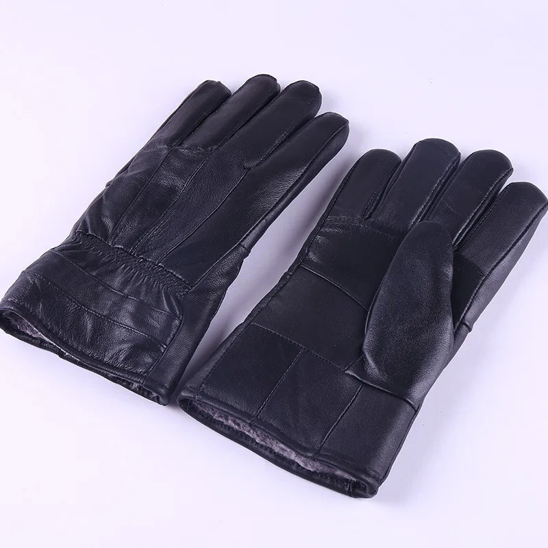 Genuine Leather Gloves (Men/Women): Fleece-Lined Warm, Thin/Thick Cotton, For Motorcycle Riding, Autumn/Winter,  Drop-Shipping