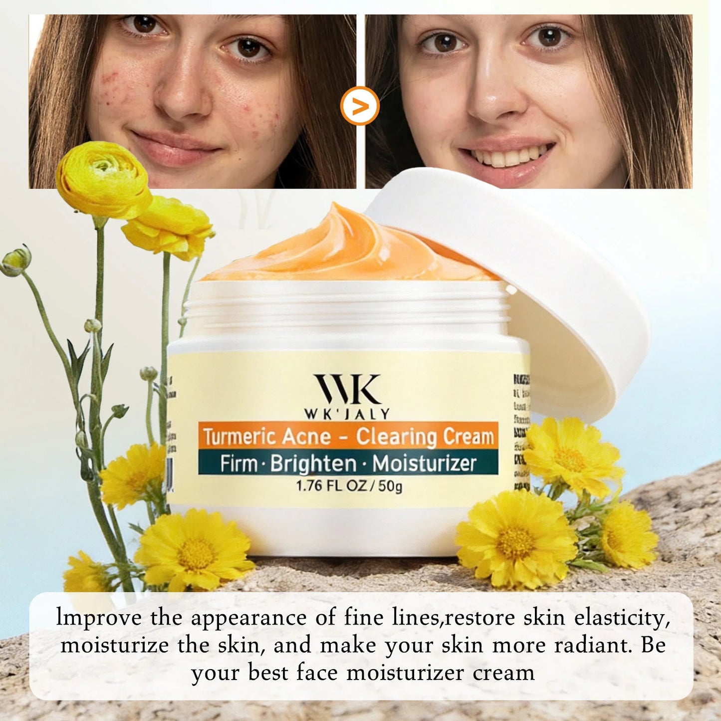 WK JALY Whitening Skin Care Set, Moisturize With Collagen, Glutathione, Natural Turmeric, Remove Acne, Dark Spot, Even Skin Tone