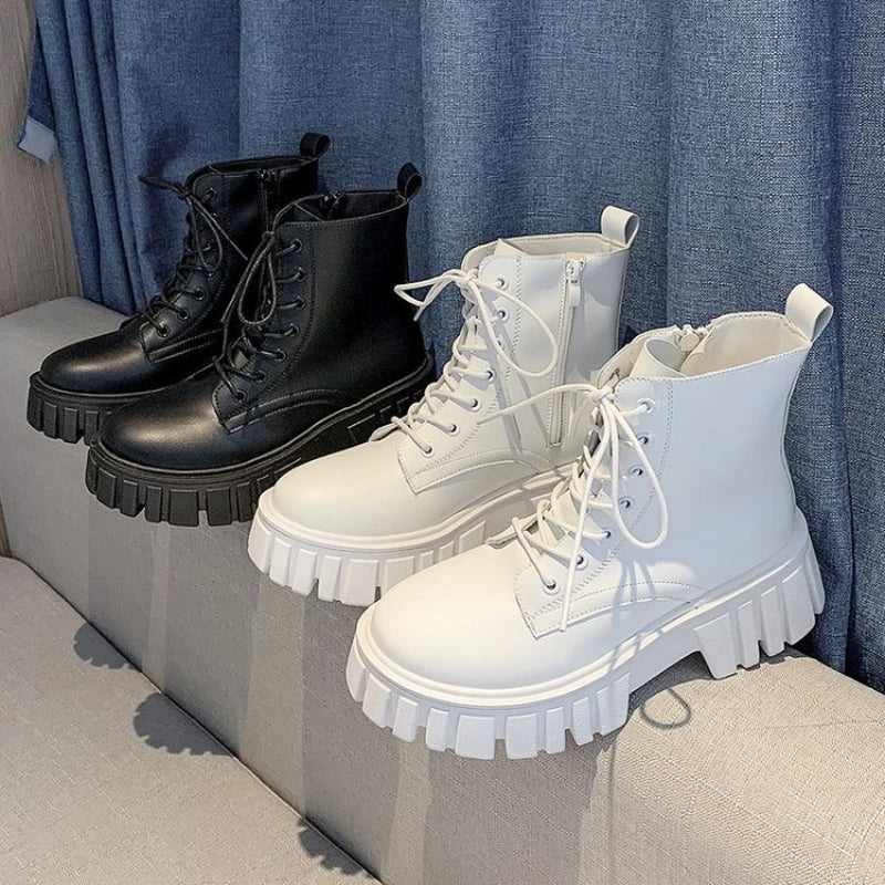 Women Boots High Quality Soft Leather Casual Boots Lace Up Ankle Boot Non Slip Platform Boots for Women Fashion Boot Botas Mujer
