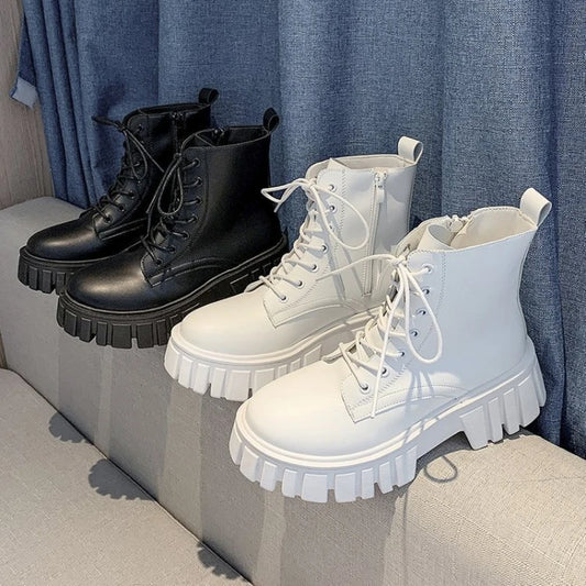 Women Boots High Quality Soft Leather Casual Boots Lace Up Ankle Boot Non Slip Platform Boots for Women Fashion Boot Botas Mujer