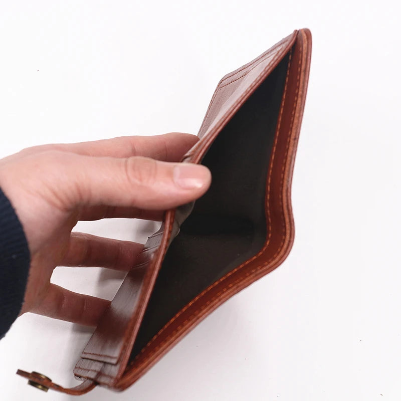 Genuine Leather Wallet For Men Vintage Real Cowhide Wrinkled Short Bifold Slim Thin Hasp Men's Wallets Purse Credit Card Holder
