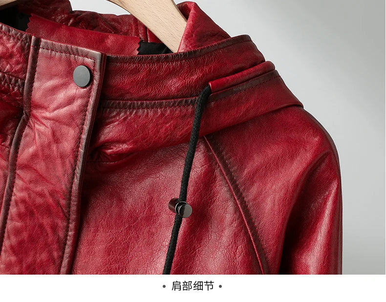 Tajiyane 100% Real Leather Jacket Women Autumn Winter Hooded Vintage Genuine Sheepskin Coat Mid-length Fashion Jaqueta Feminina