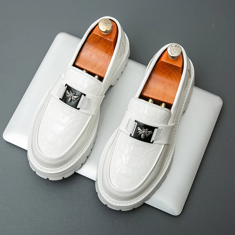 New Leather Shoes Men's Round Toe Thick soled Formal Shoes Loafers Non Slip Fashion Light luxury college Business Casual Shoes