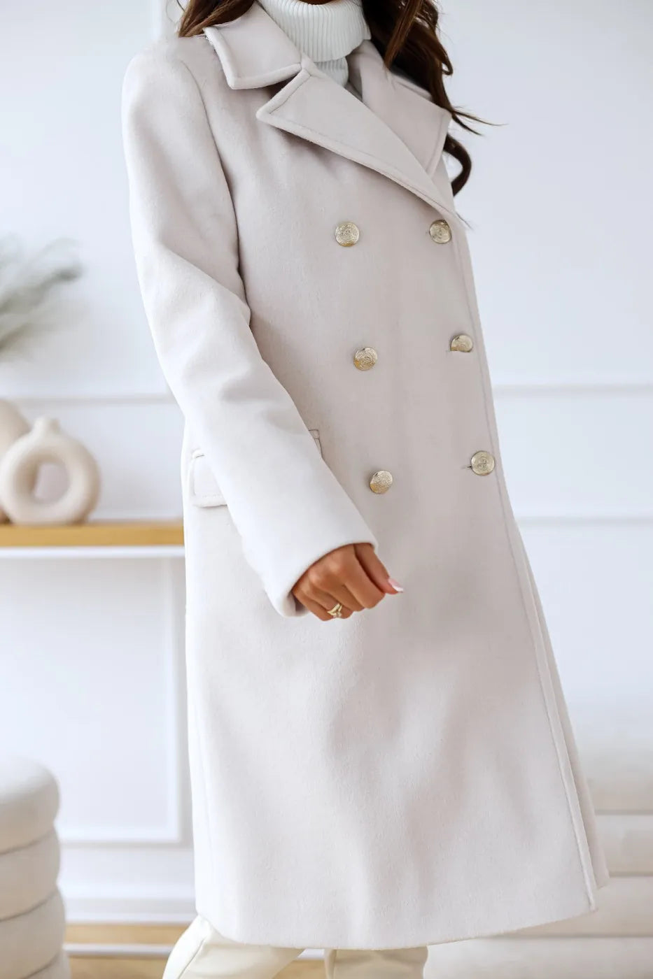 Suit woolen coat senior sense 2024 autumn and winter new double-breasted shoulder slimming Korean version of woolen coat