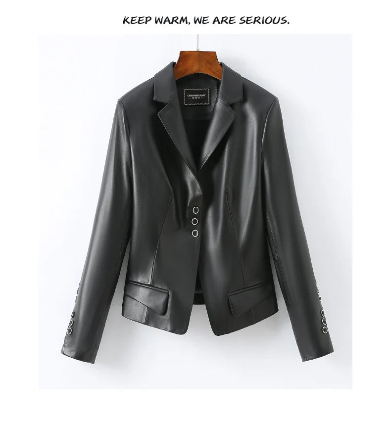 Leather Leather Clothing Women's 2025 Short Slim Jacket High Quality Sheepskin Women's Fashion Locomotive Autumn