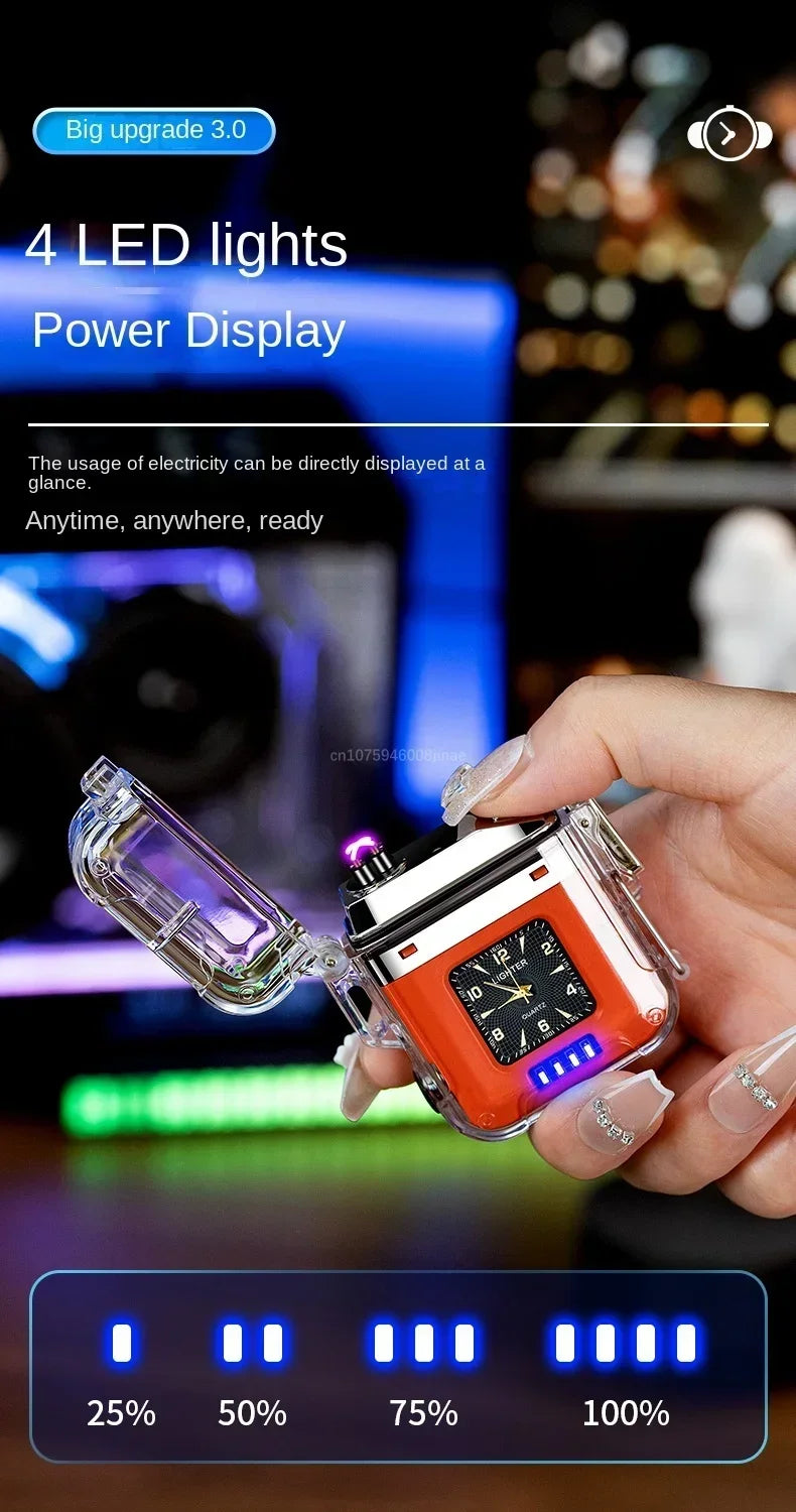 Waterproof Watch Lighter Windproof USB Plasma Rechargeable Lighter Outdoor Portable Smoking Cigarette Lighter Men's Watch Gift