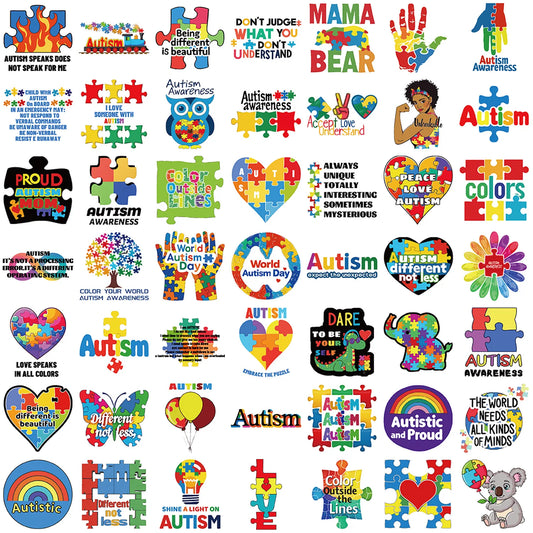 50Pcs Cartoon Autism Awareness Stickers Set Waterproof DIY Decorations for Notebooks Luggage Guitar  Children's Autism Day Gifts