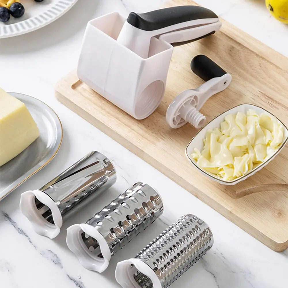 3-in-1 Hand-Cranked Cheese Grater Rotary Multi-functional Parmesan Cheese Shredder Handheld Stainless Steel Drum