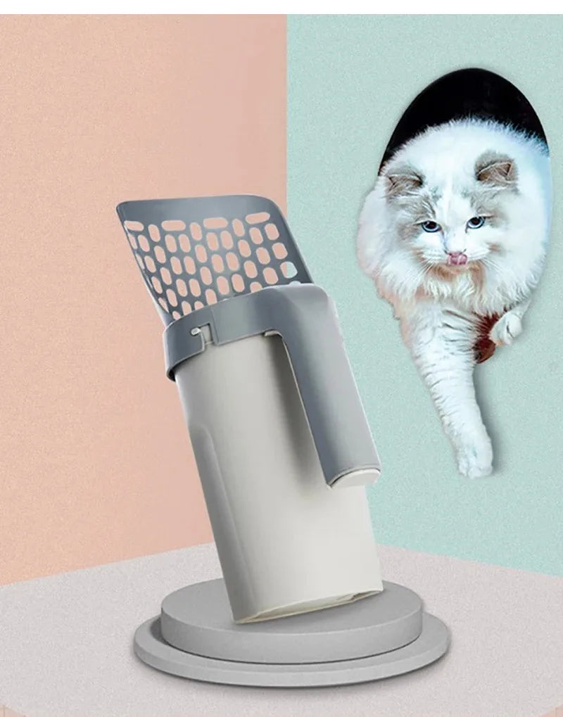 Cat Litter Shovel with Waste Bags Self Cleaning Cats Litter Scooper Portable Cat Litter Box Cleaning Tool Pet Cat Supplies