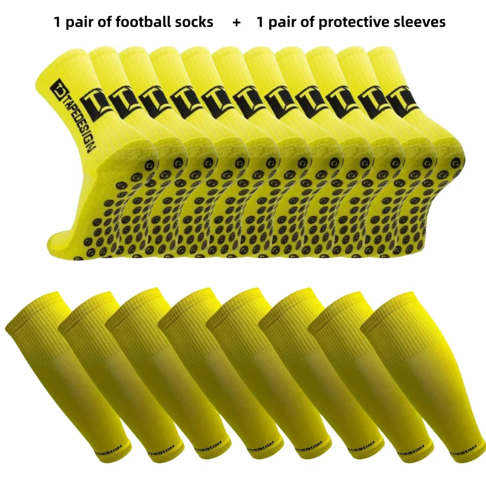 1 pair of football socks+1 pair of protective sleeves Football Socks for Men and Women Anti-Slip Grip Comfortable