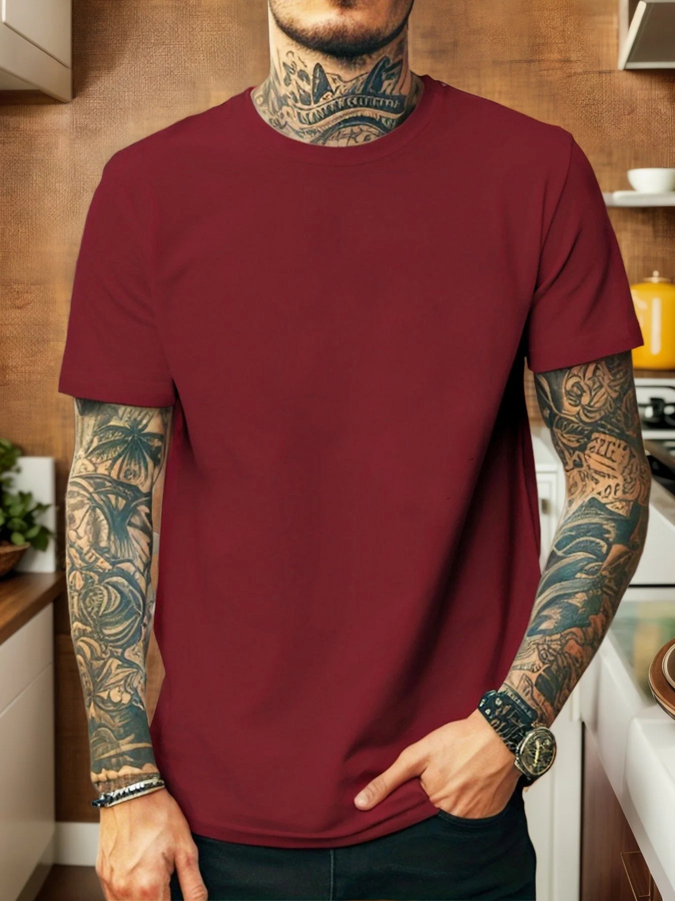 Men Pure Cotton Short Sleeve T Shirt Breathable 100% Cotton 3D Stereoscopic Cutting Casual Daily Wear Soft Comfortable Tees